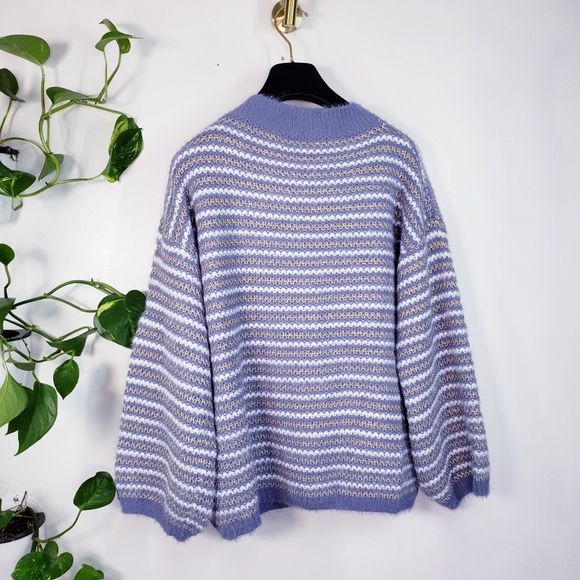 NWT Anthropologie Sweater SMALL Oversized Blue White Boho Baggy Chunky Striped - Picture 12 of 12